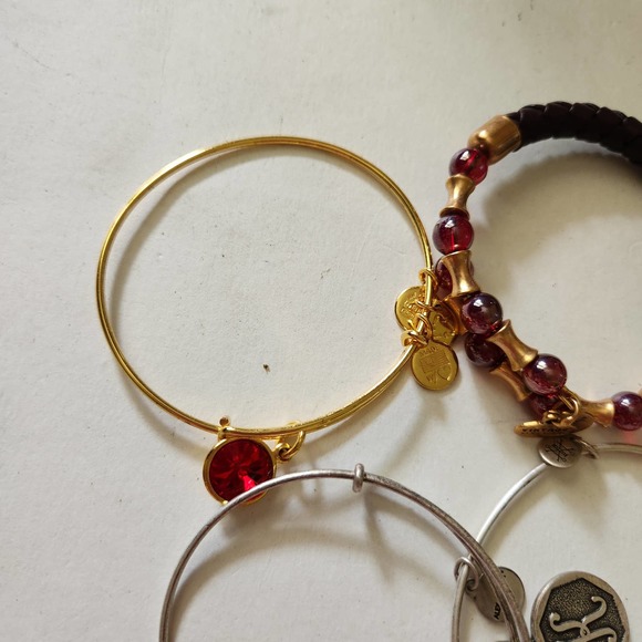 Lot of 6 Alex and Ani Bangle Bracelets Adjustable Silver Gold Tone - Picture 5 of 6